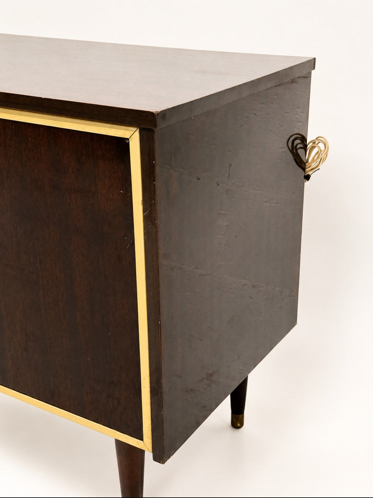 Mid-Century Wood and Brass Display Cabinet with Interior Light