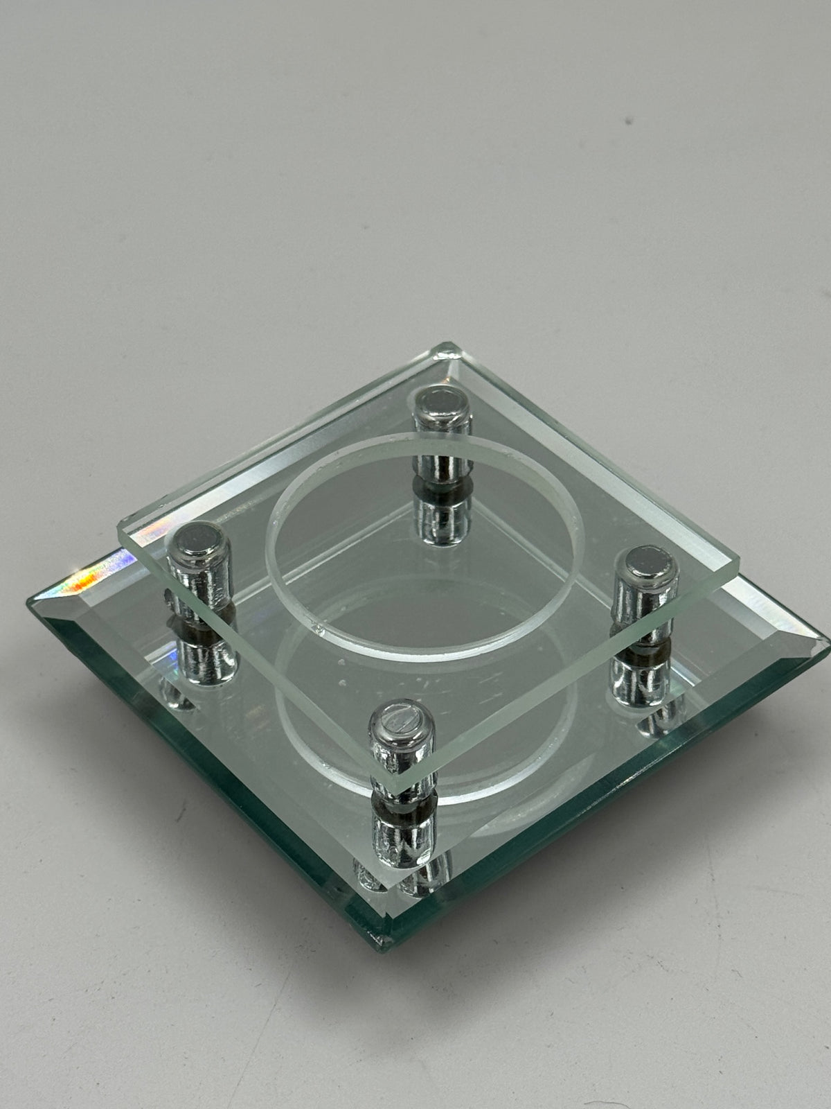 Vintage Postmodern Glass & Chrome Tealight Holder