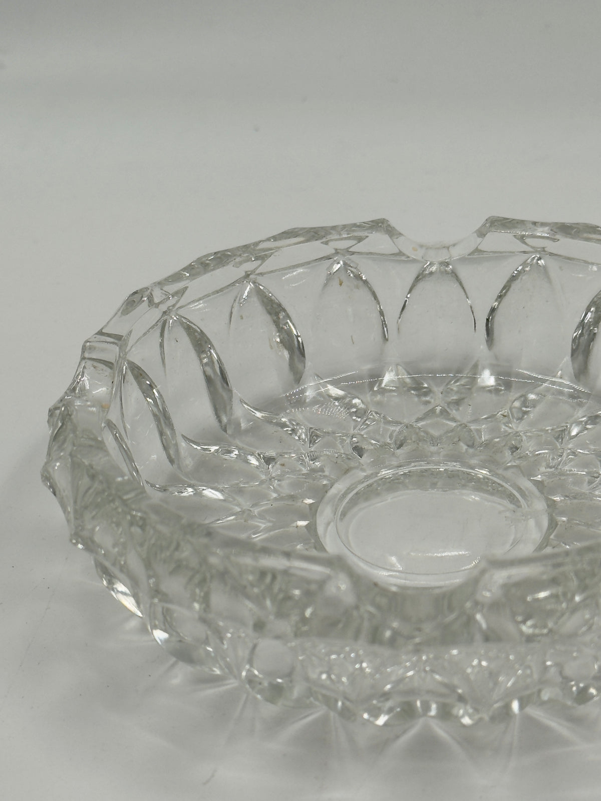 Vintage Diamond-Cut Crystal Glass Ashtray