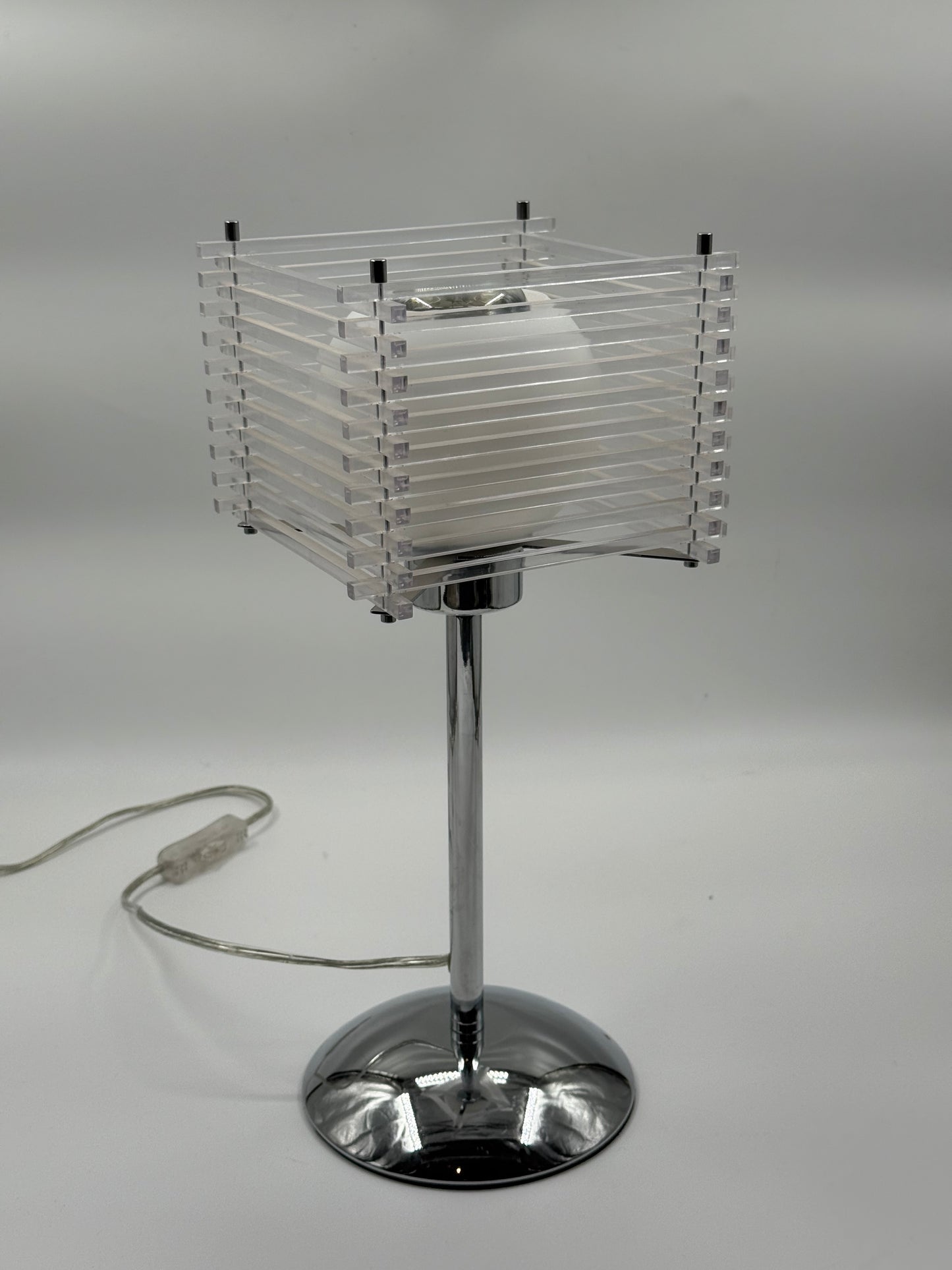 Acrylic 80’s Table Lamp Chromed Base & Spherical Diffuser