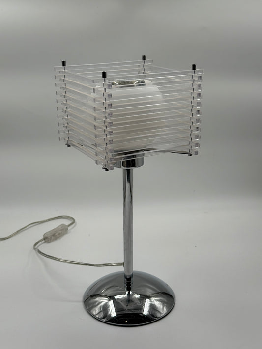 Acrylic 80’s Table Lamp Chromed Base & Spherical Diffuser