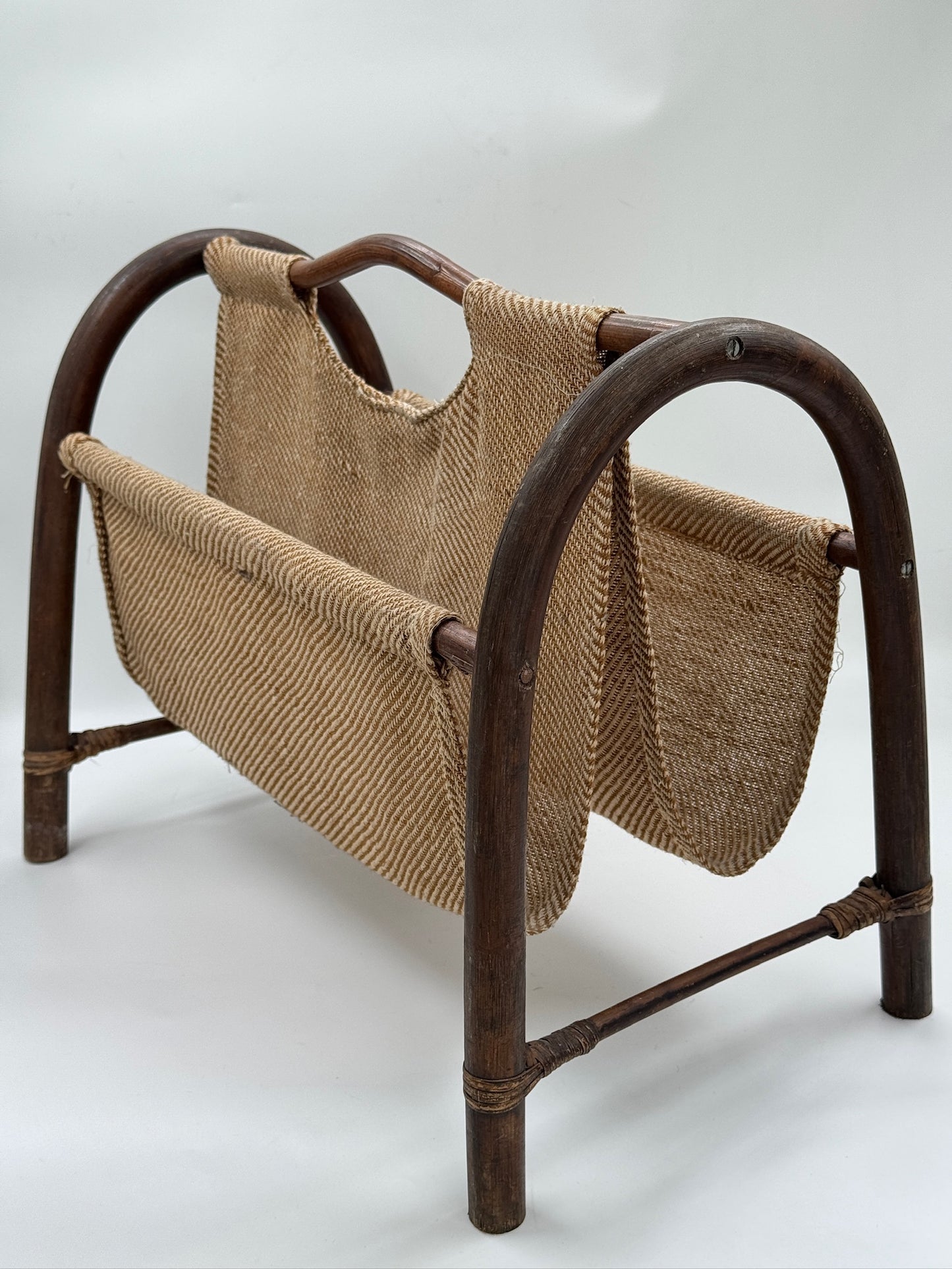 Vintage Bamboo and Jute Magazine Rack, Italian Style