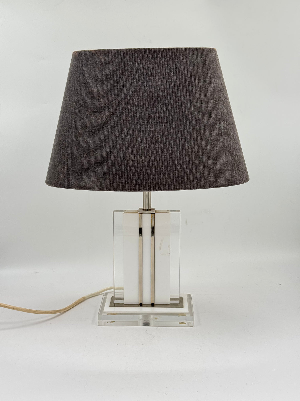 Vintage Lucite & Brass Table Lamp, Cream Lacquered Column