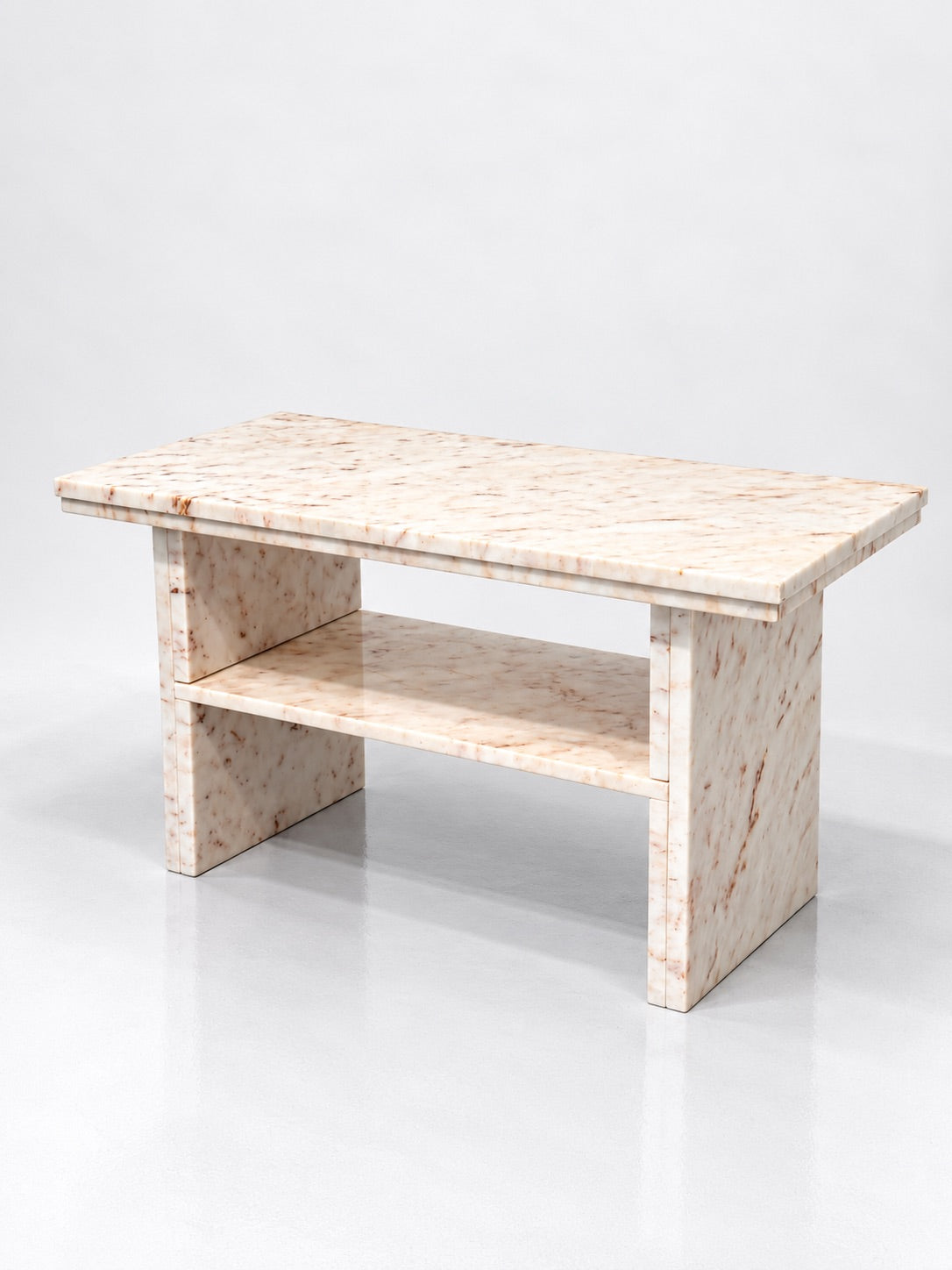 Vintage Pink Veined Marble Coffee Table with Shelf