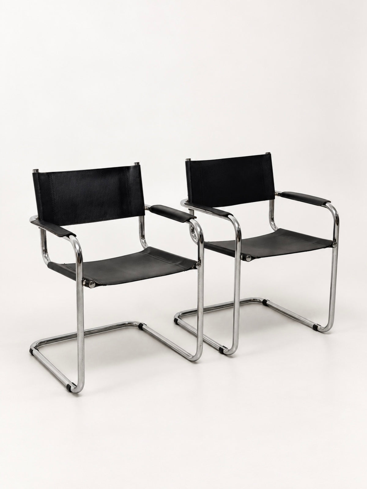 Bauhaus Style Cantilever Armchairs, Black Leather & Chrome, Pair