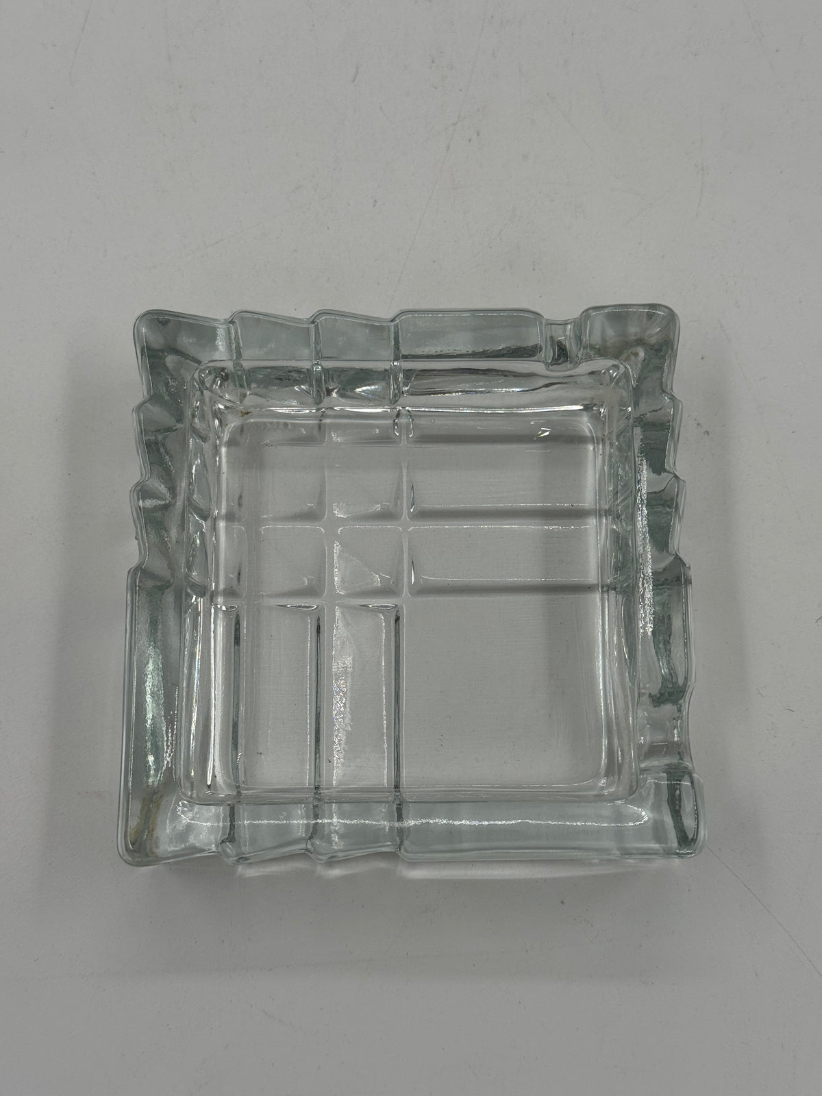 Vintage Square Glass Ashtray, Scalloped Rim
