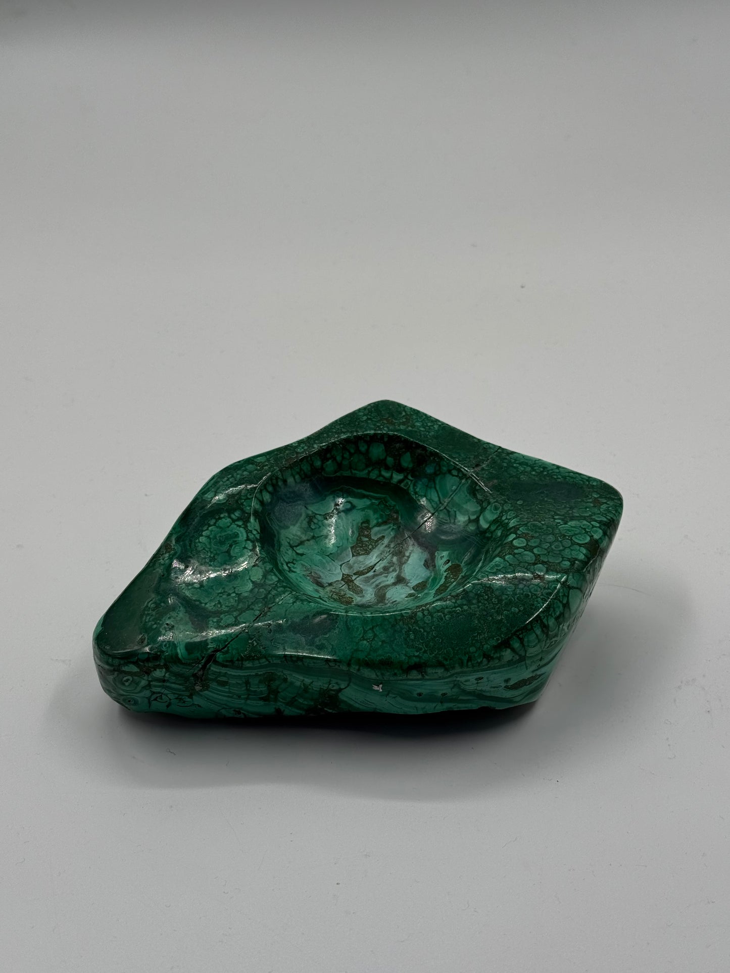 Sculptural Malachite Stone trinket bowl