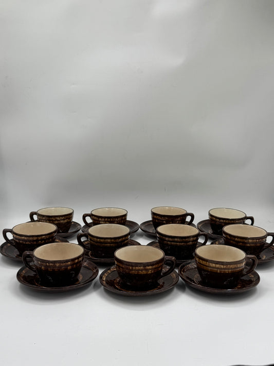 Drip Glaze Cups & Saucers, Set of 11