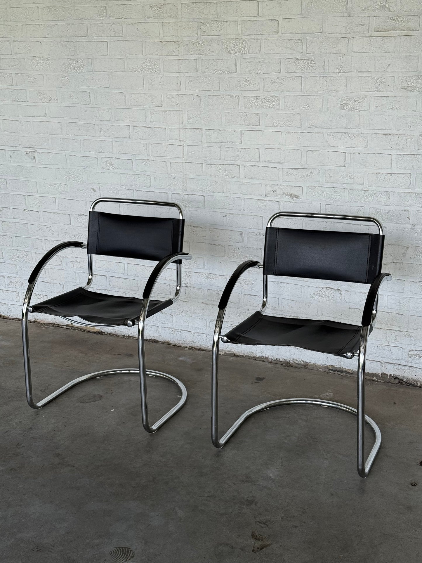 Vintage Cantilever Chairs in Black Saddle Leather & Chrome