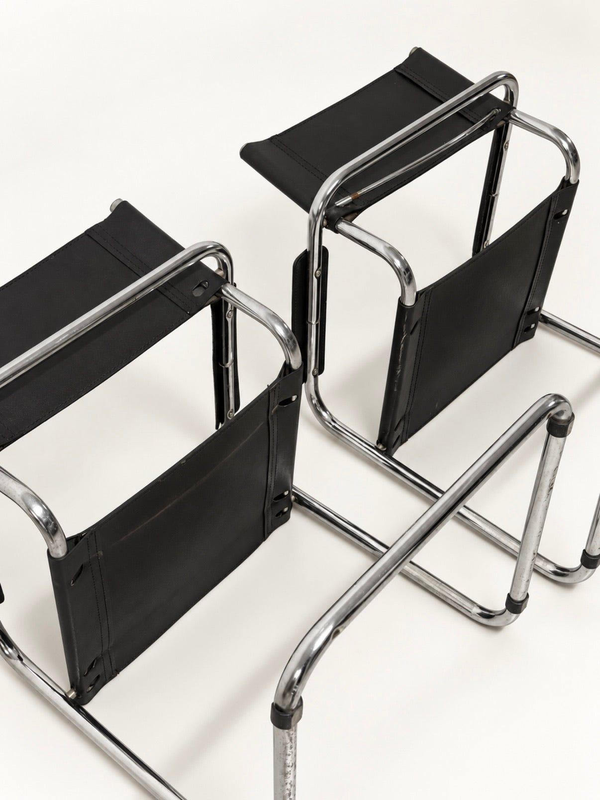 Bauhaus Style Cantilever Armchairs, Black Leather & Chrome, Pair