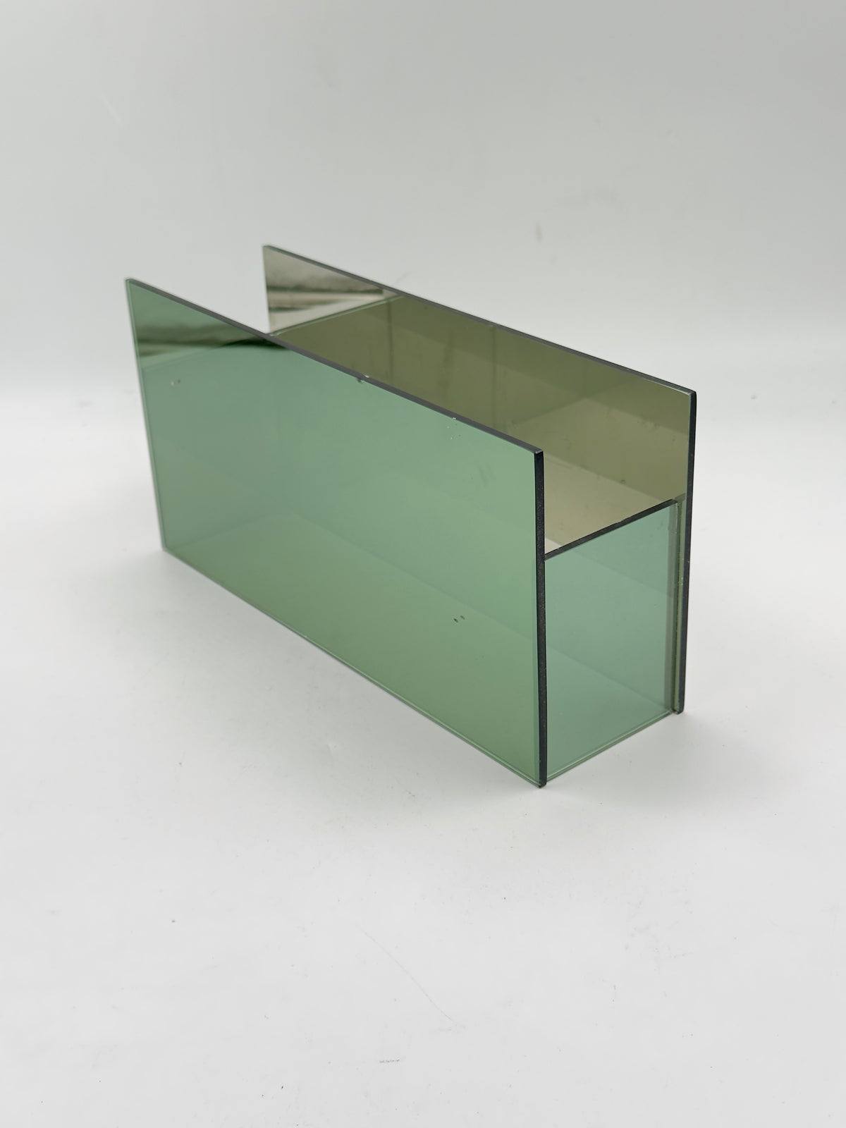 Vintage Sage Green Glass Desk Organizer with Divider