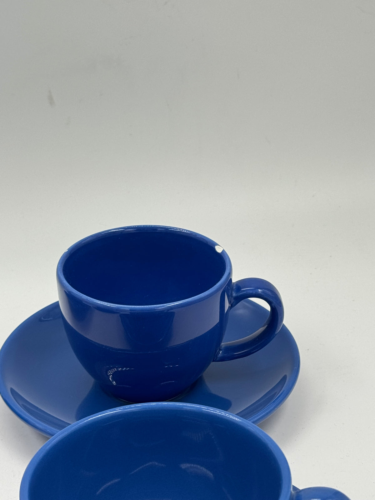 Set of 4 Vintage Blue Ceramic Cups & Saucers