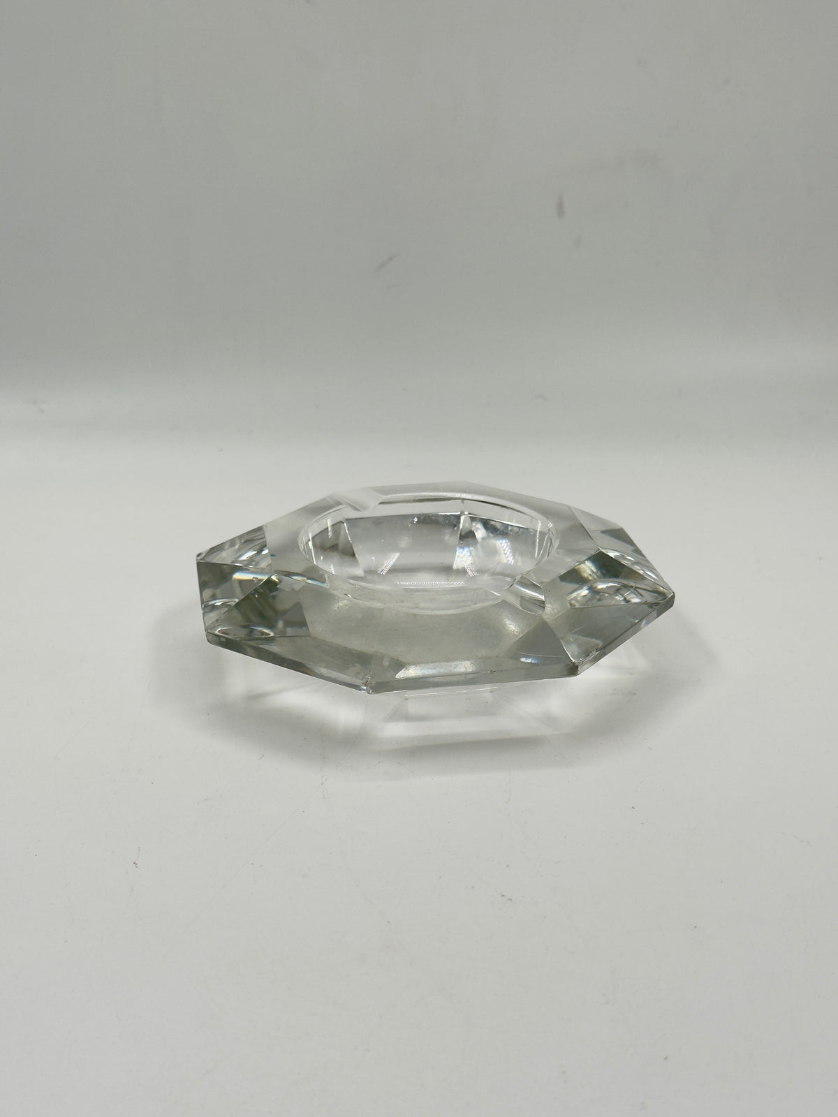 Vintage Elongated Diamond-Cut Crystal Glass Ashtray