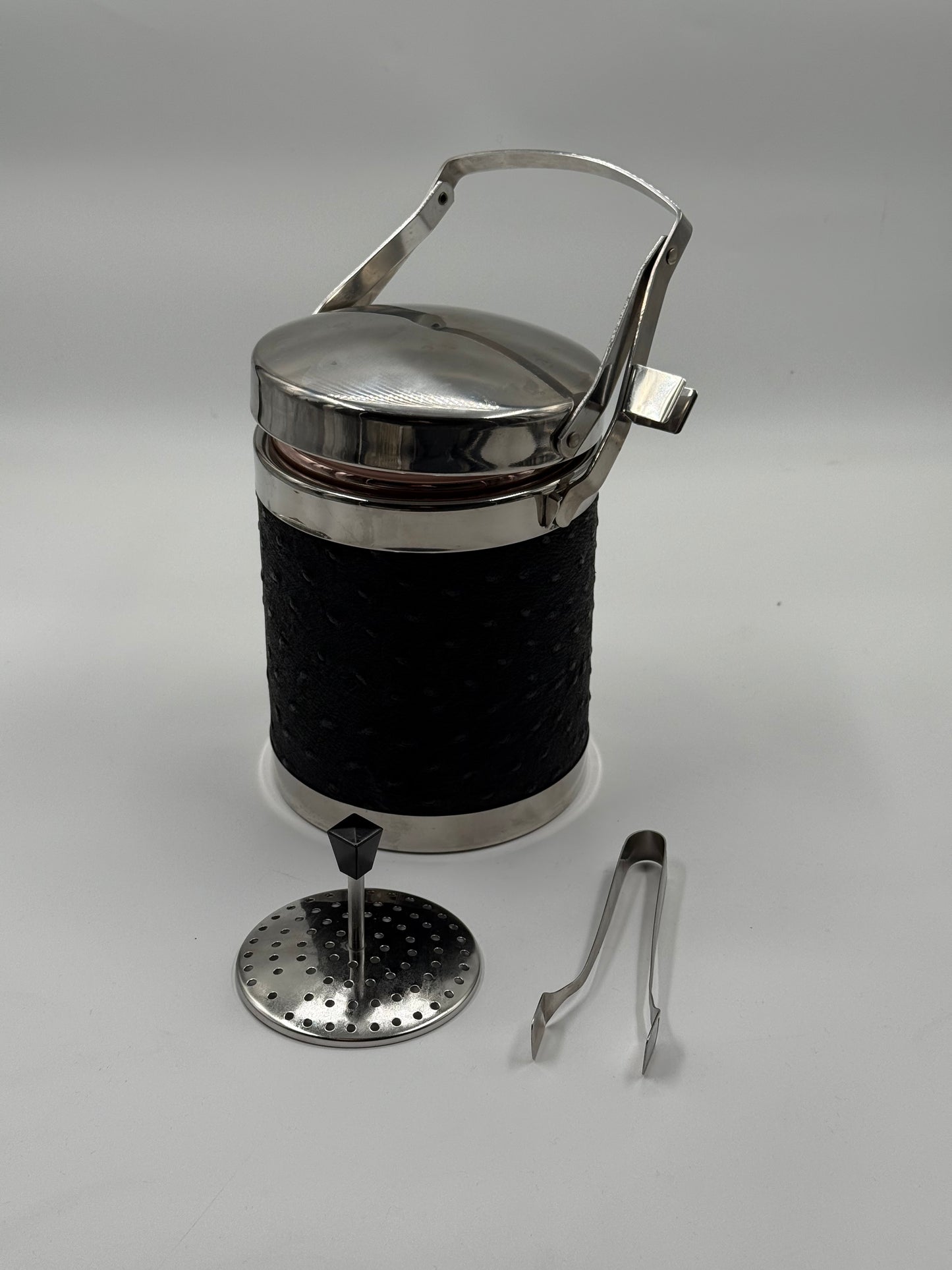 Chrome & Black Ice Bucket with Ostrich-Pattern Wrap