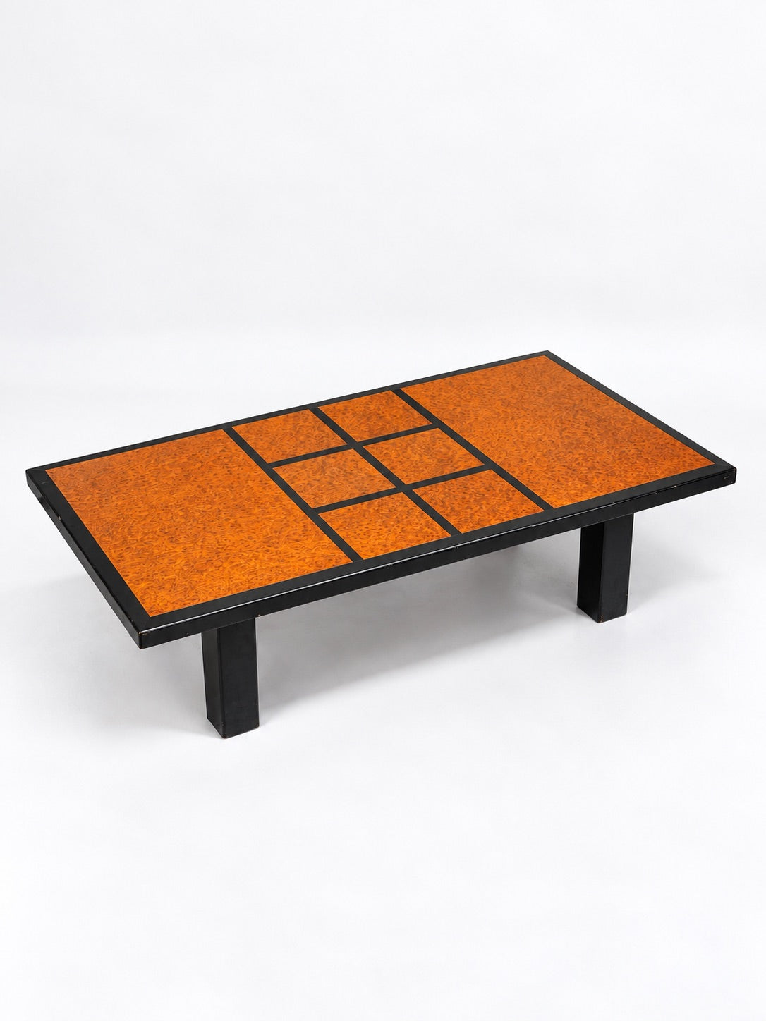 Burl Wood & Black Lacquer Coffee Table