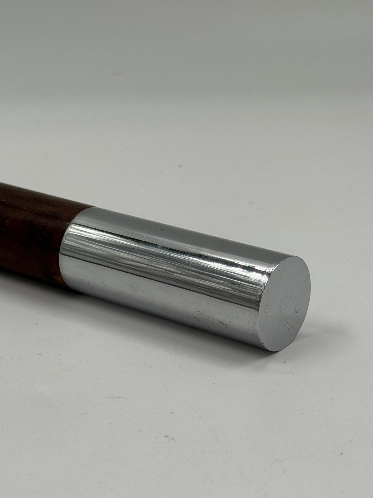 Vintage Rosewood and Chrome Cylindrical Drawer Pull Handle