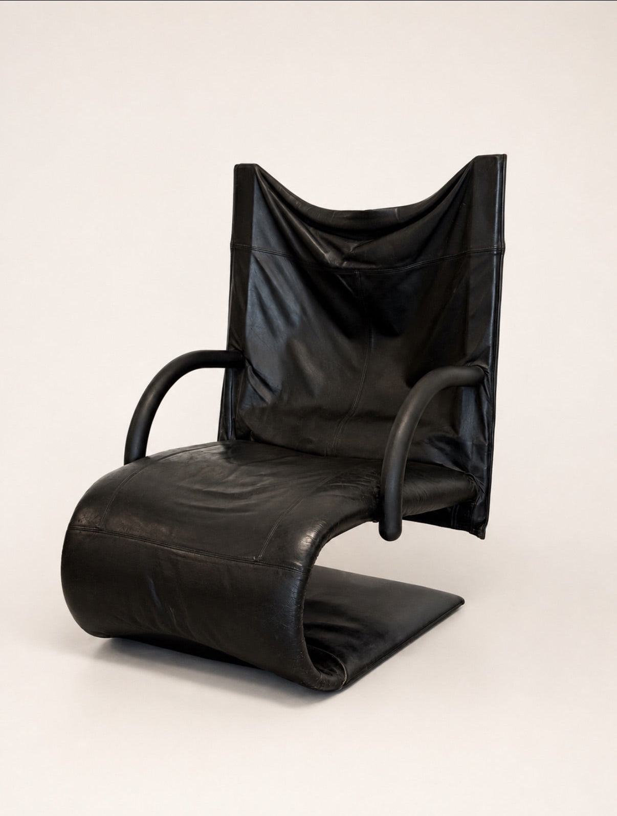 Ligne Roset "Zen" Black Leather Lounge Chair by Claude Brisson, 1980s