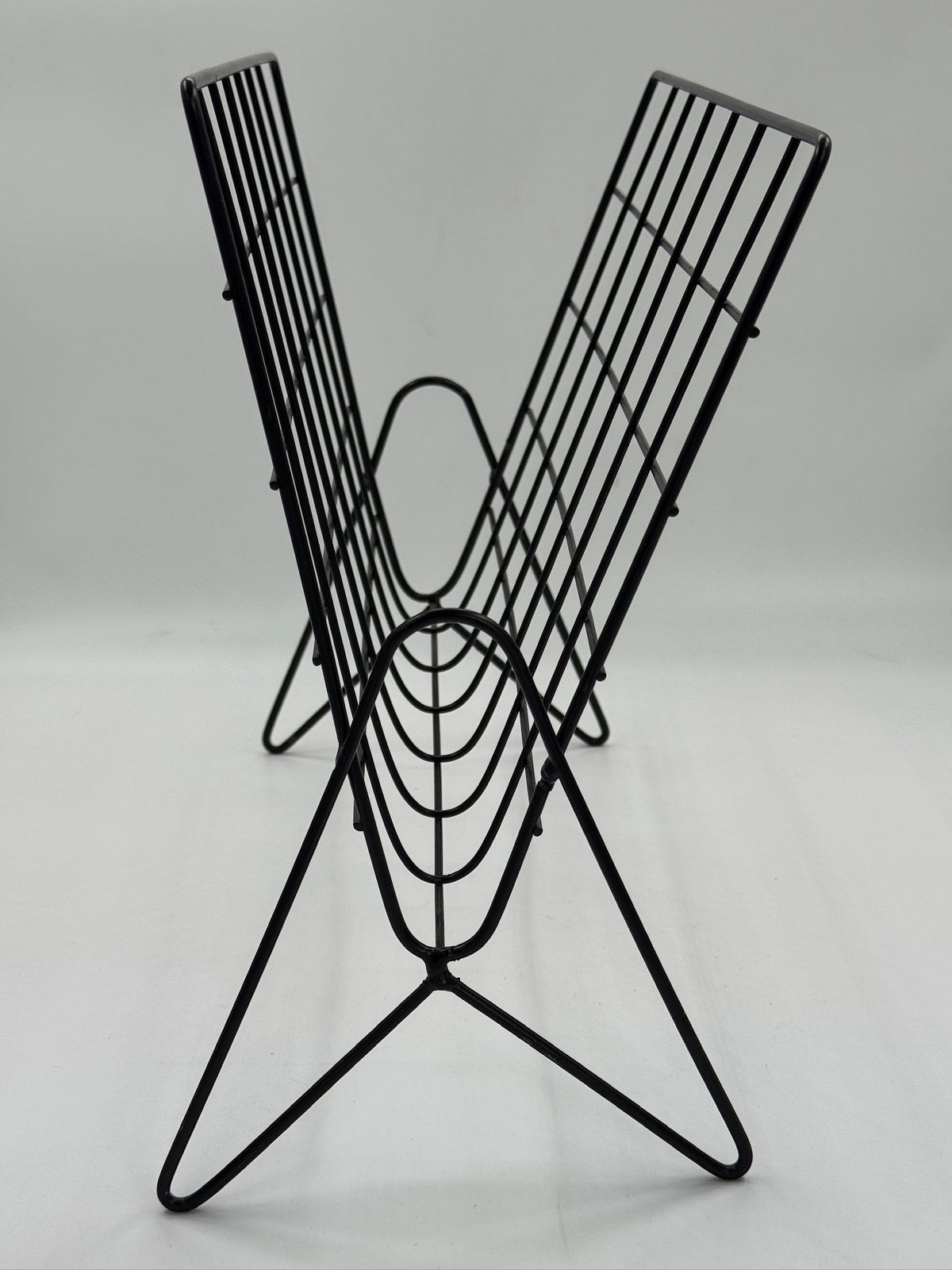 Vintage Mid-Century Black Wire Magazine Rack