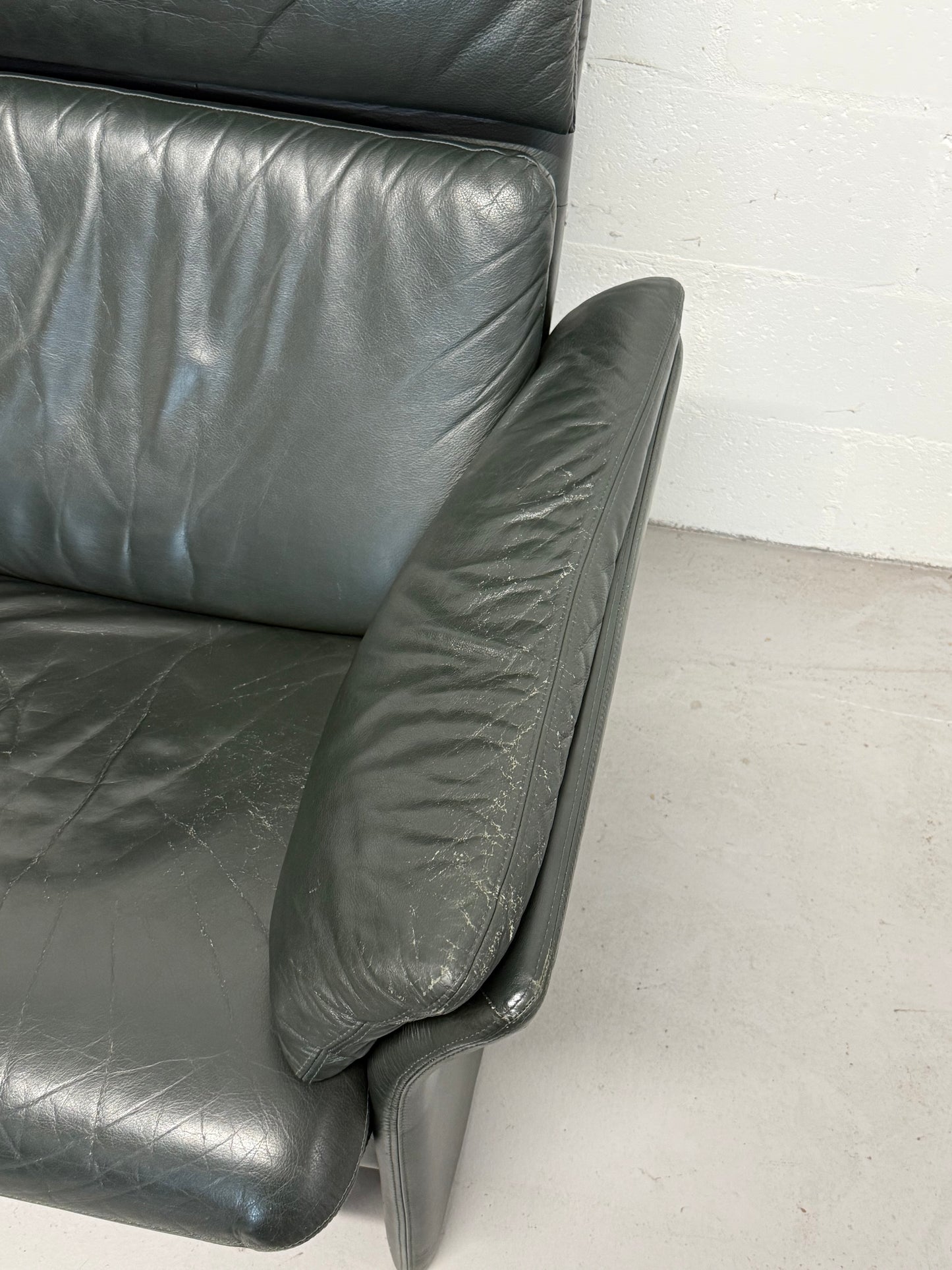 ERPO Vintage Pine Green Leather Reclining Armchair