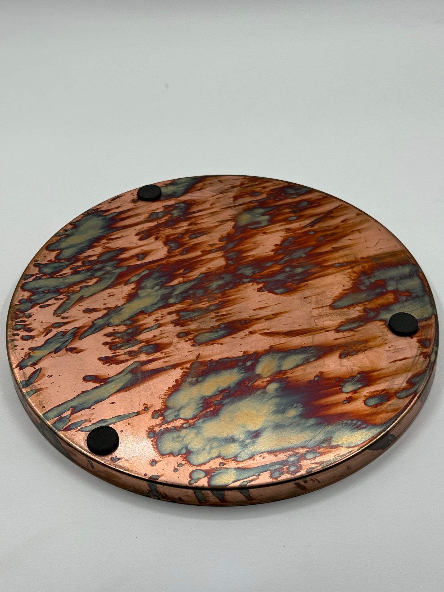 Round Copper Tray Patinated & Textured Finish