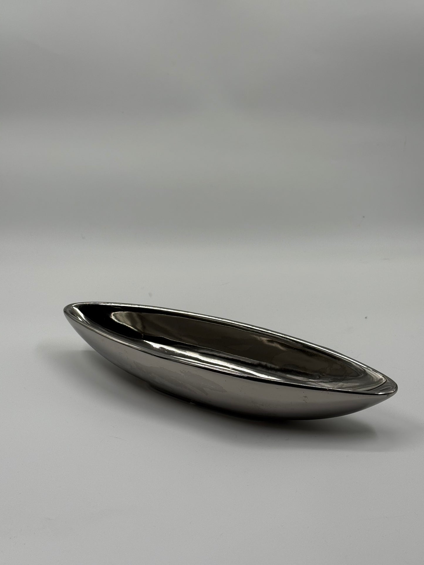 Elongated Chrome Vessel Minimalist Centerpiece