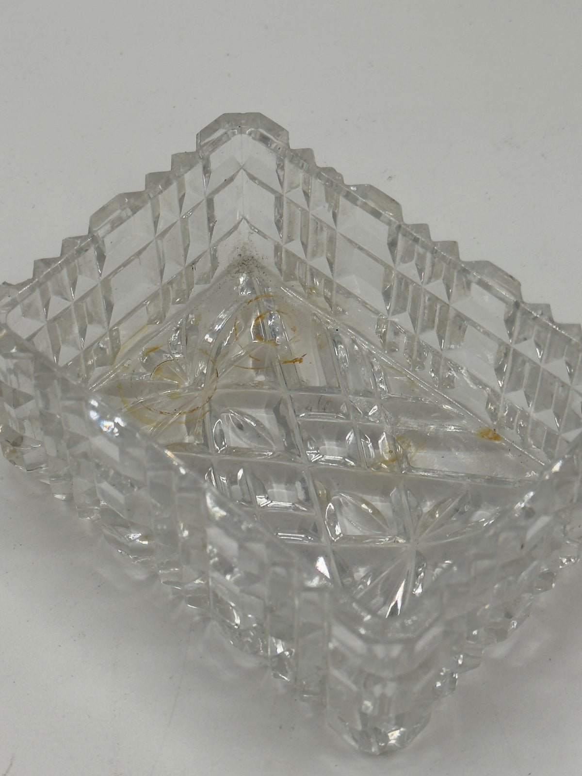 Vintage Cut Crystal Hinged Box, Diamond-Cut Pattern