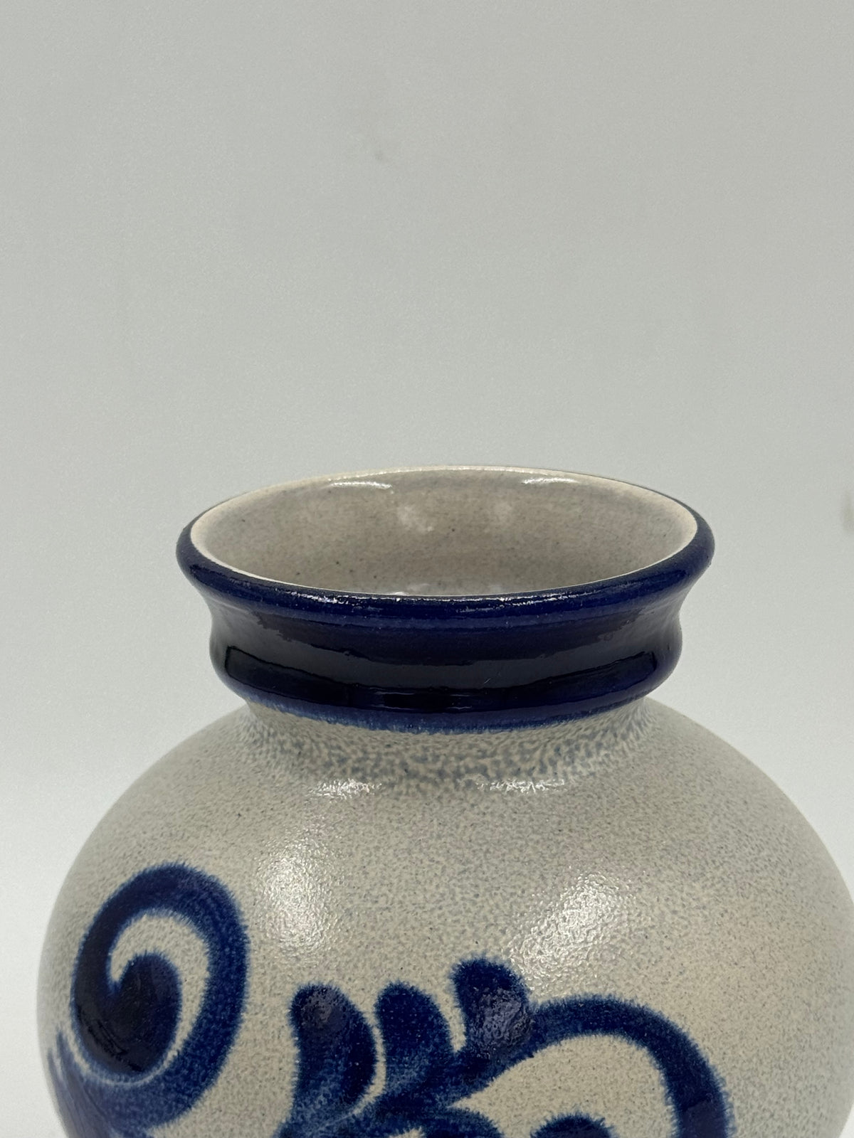 Vintage Westerwald-Style Stoneware Vase, Cobalt Blue Scrollwork