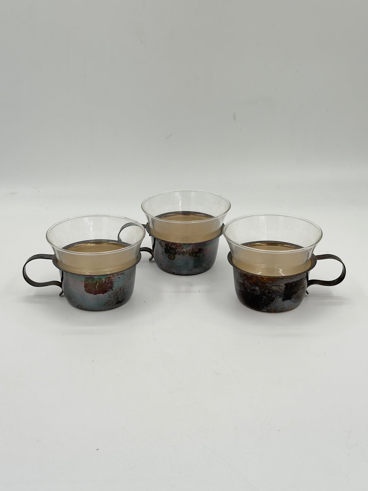 Set of 3 Vintage Tea Glasses with Silver-Plated Holders