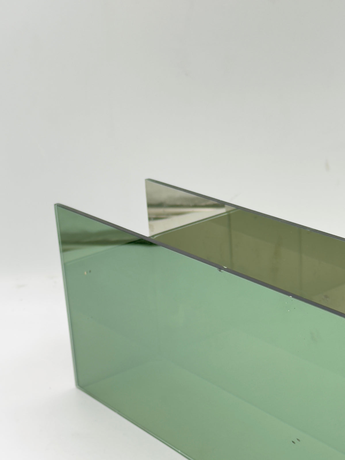 Vintage Sage Green Glass Desk Organizer with Divider