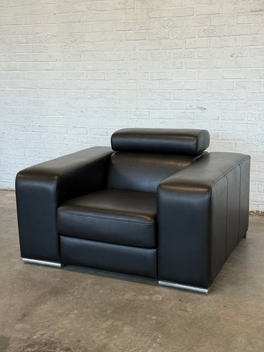 Modern Black Leather Club Armchair