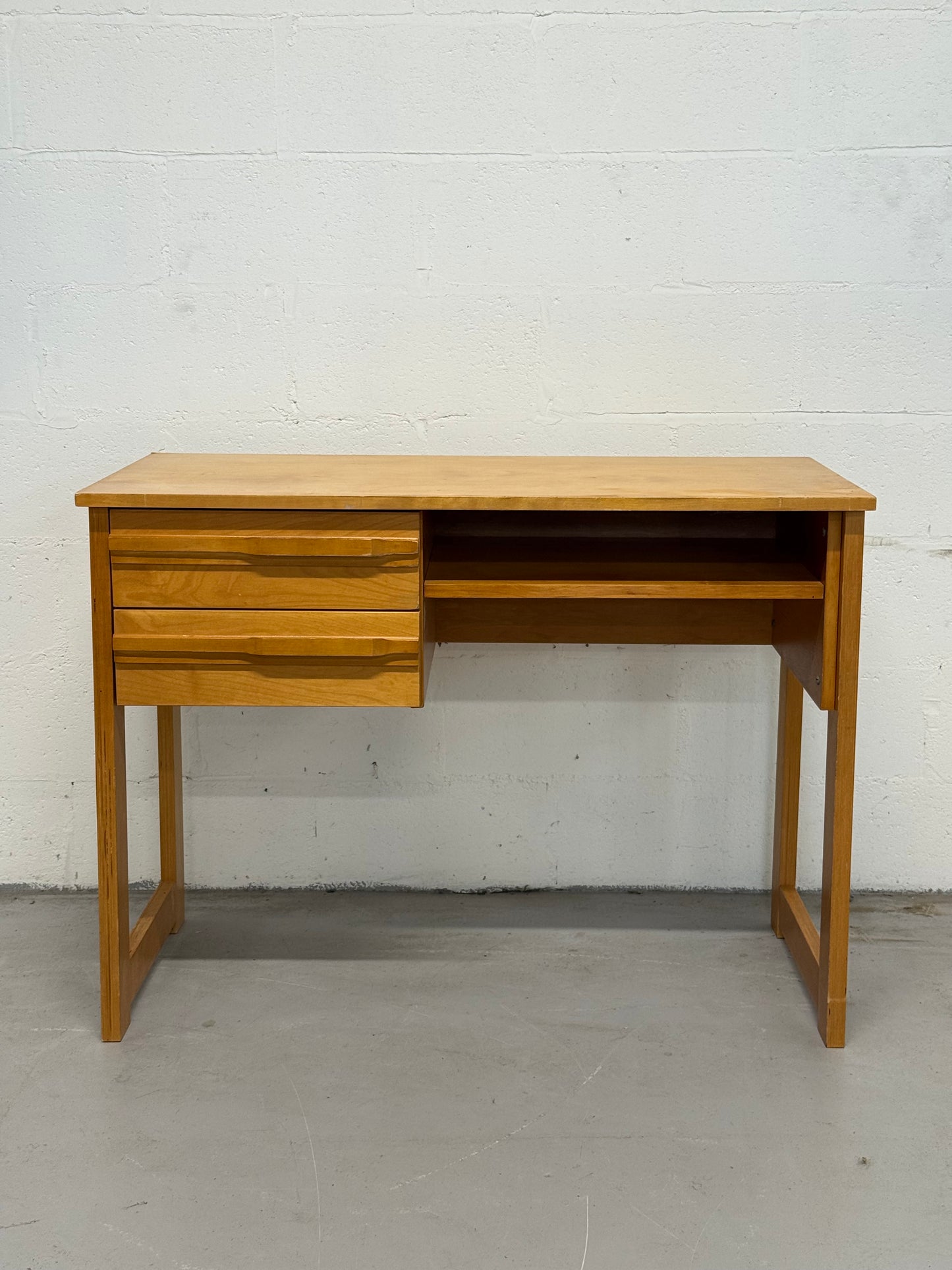 Vintage Solid Wood Desk with Sculpted Drawer Handles