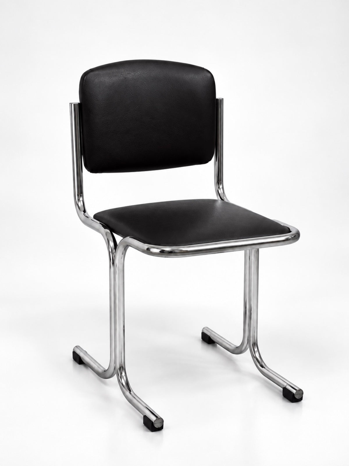 Set of 5 Vintage Chrome Tubular Chairs, Dark Brown Leather, 1970s