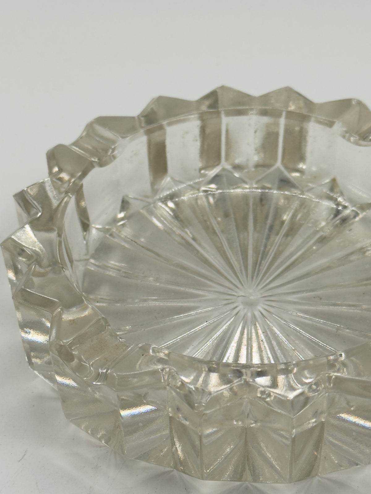 Vintage Faceted Cut Glass Ashtray with Sunburst Base