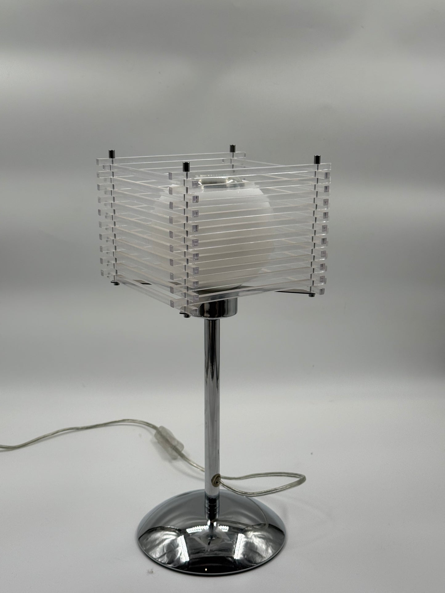 Acrylic 80’s Table Lamp Chromed Base & Spherical Diffuser