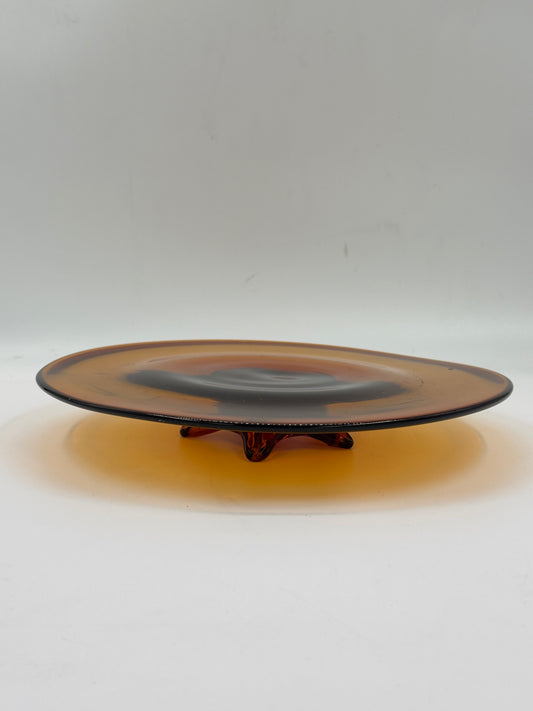Vintage Amber Art Glass Footed Centerpiece Plate