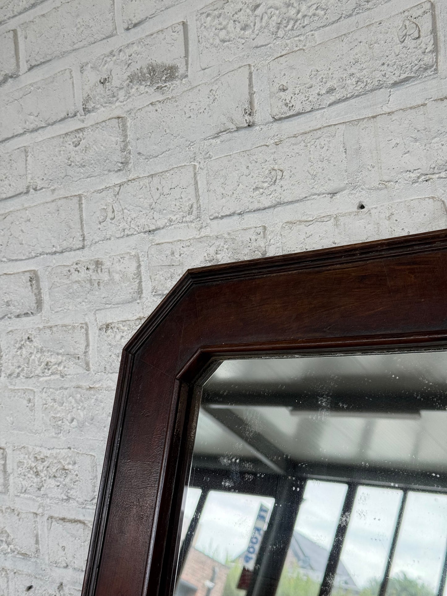 Vintage Octagonal Wood-Framed Wall Mirror