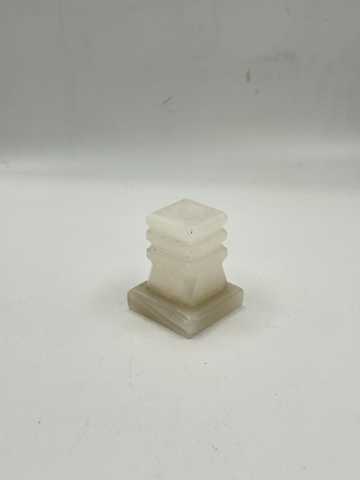 Vintage Carved Onyx Candlestick, Architectural Stepped Design
