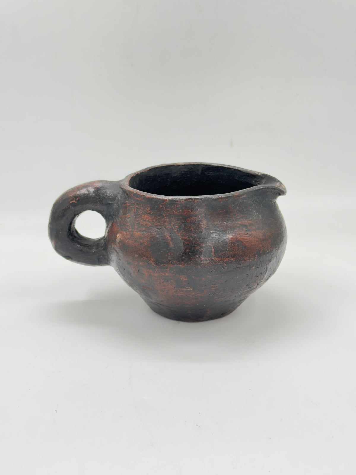 Vintage Hand-Built Terracotta Pitcher with Smoked Black Finish