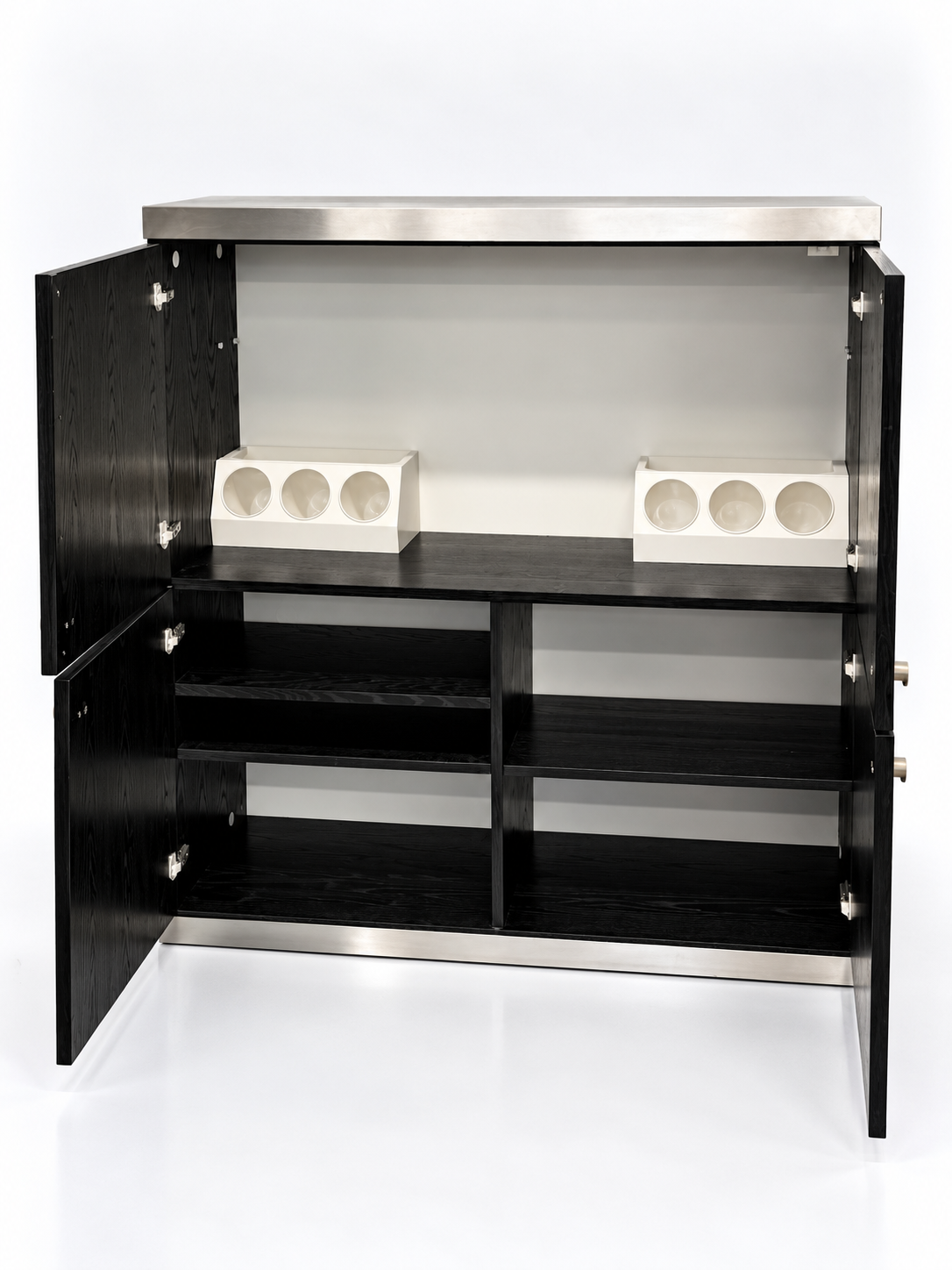 Black Ash & Steel Bar Cabinet, 1970s