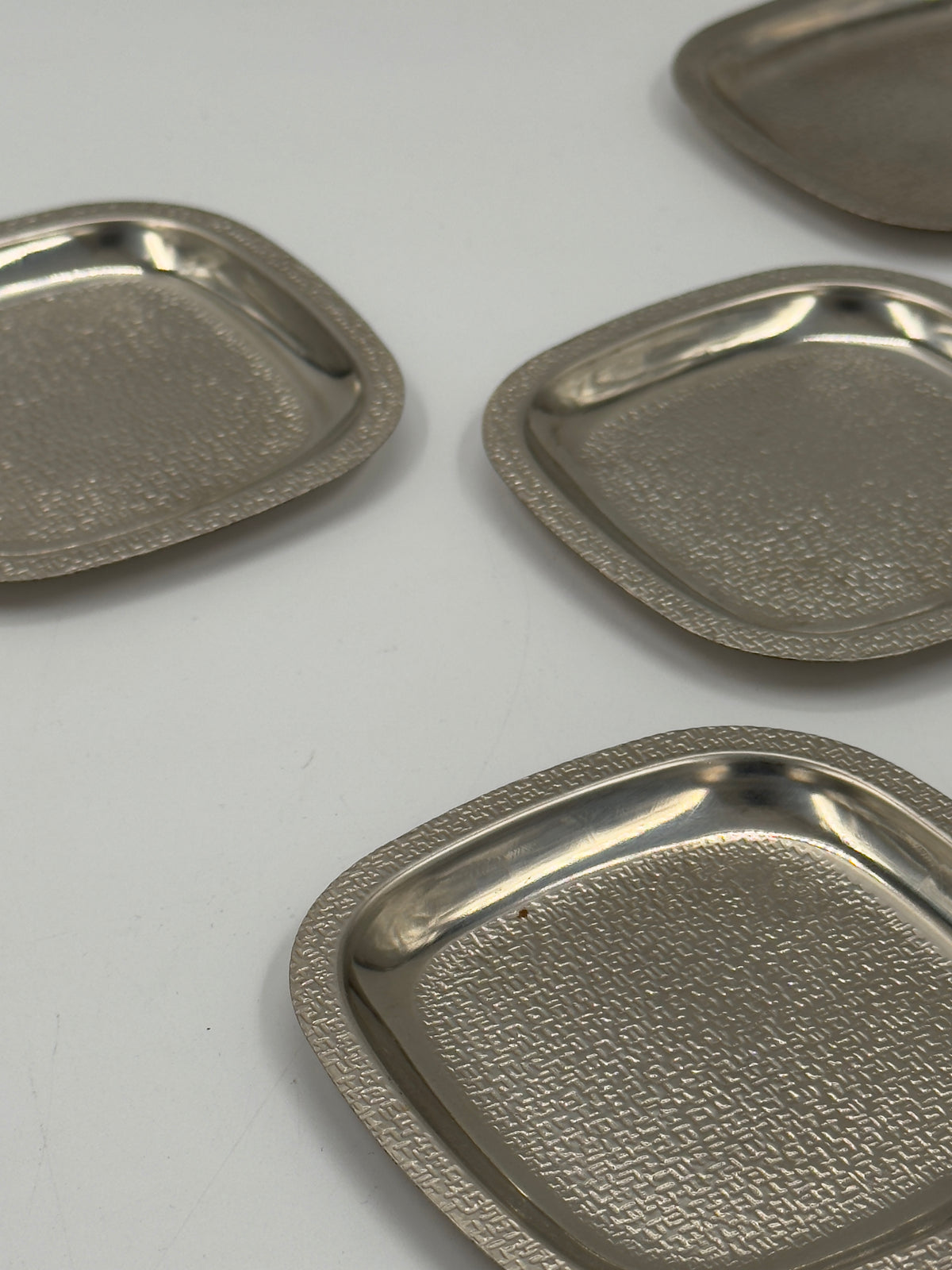 Set of 5 Small Silver-Plated Dishes with Textured Rim
