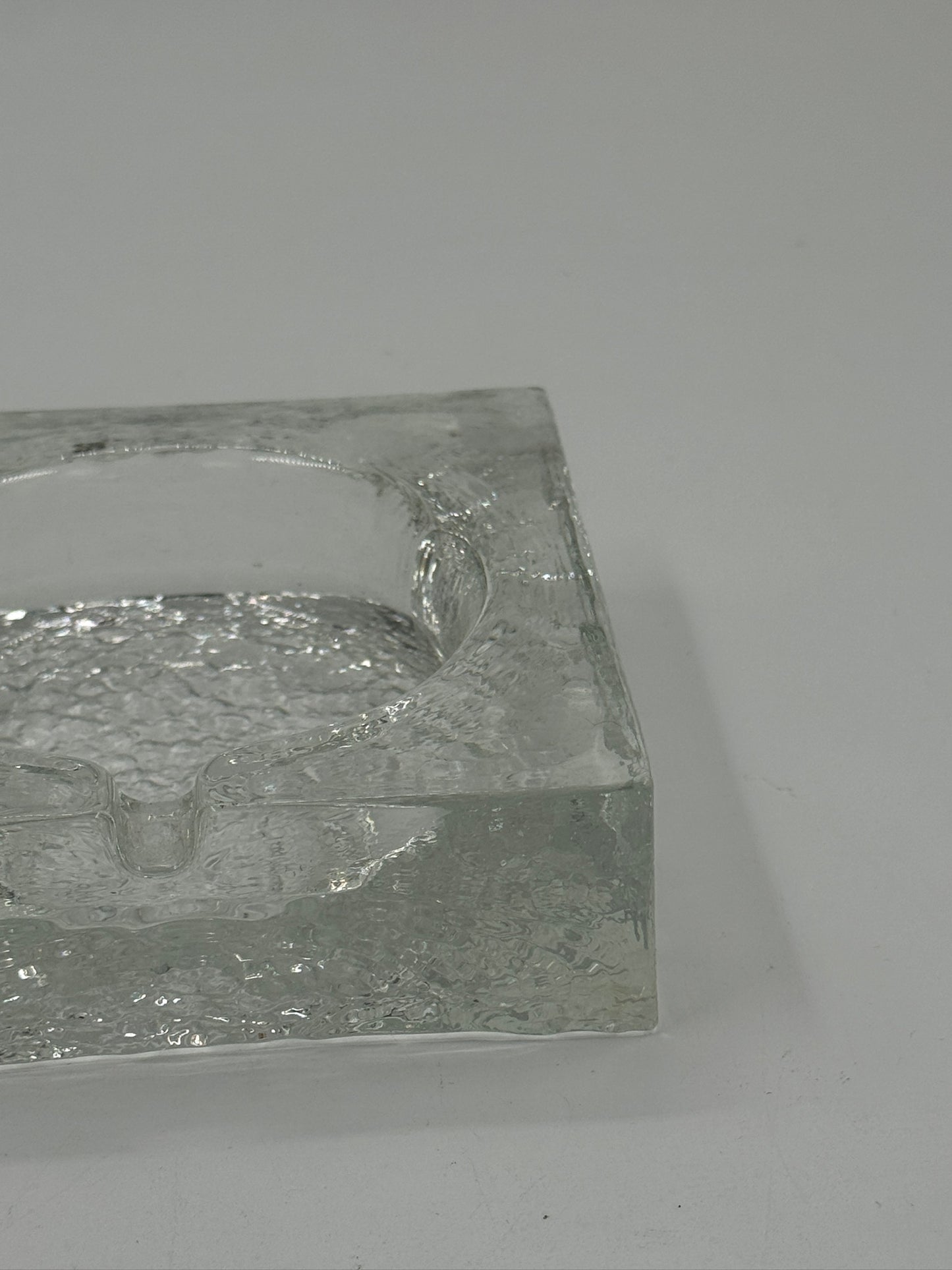 Vintage Ice Glass Ashtray Brutalist Style