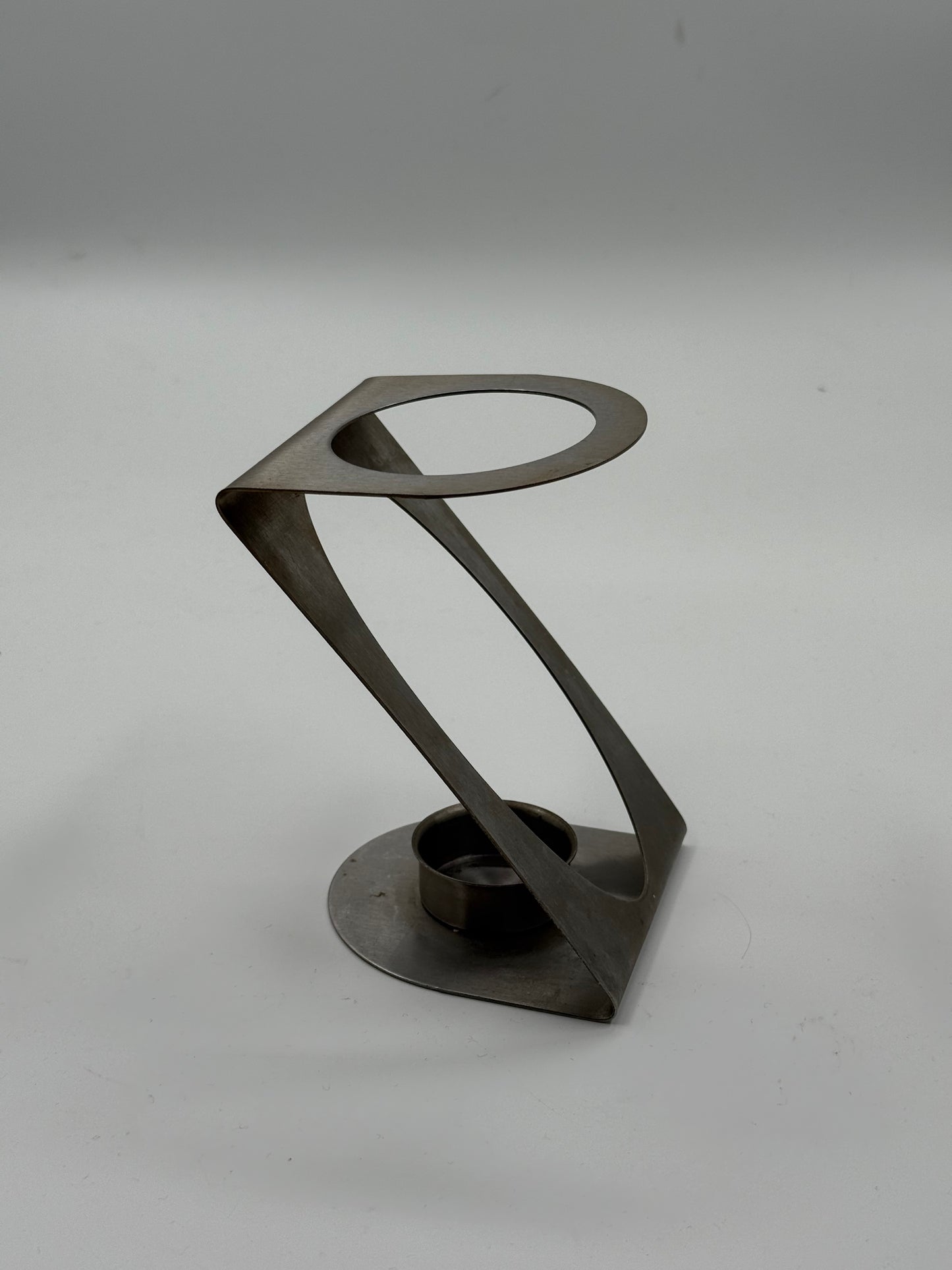 Sculptural Steel Candle Holder Abstract Modernist Form (c. 1970s)