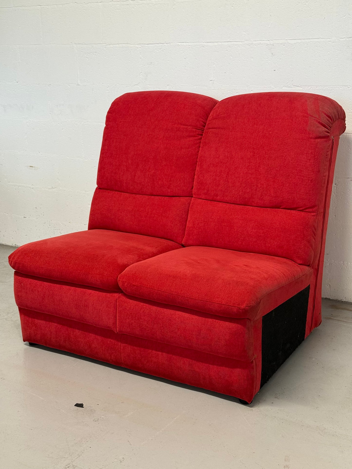 Vintage Red Fabric Armless Two-Seater Sofa Module