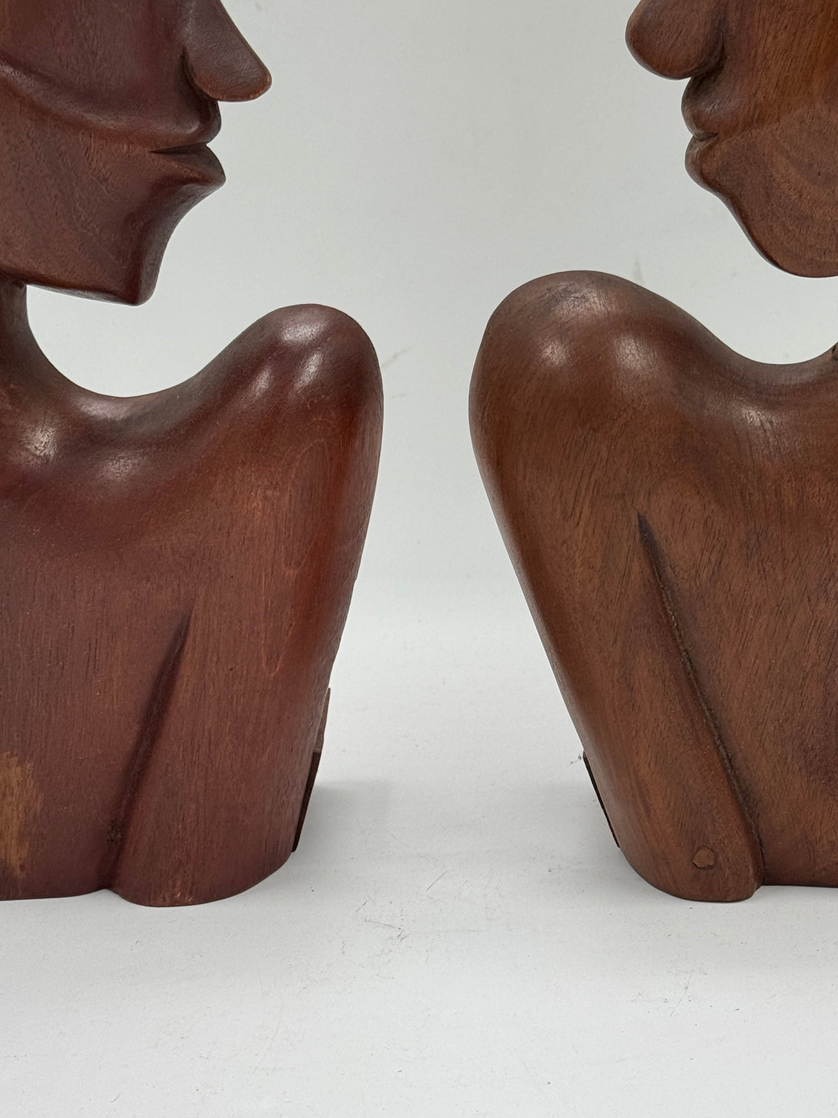 Pair of Vintage Carved Wood African-Style Bust Sculptures