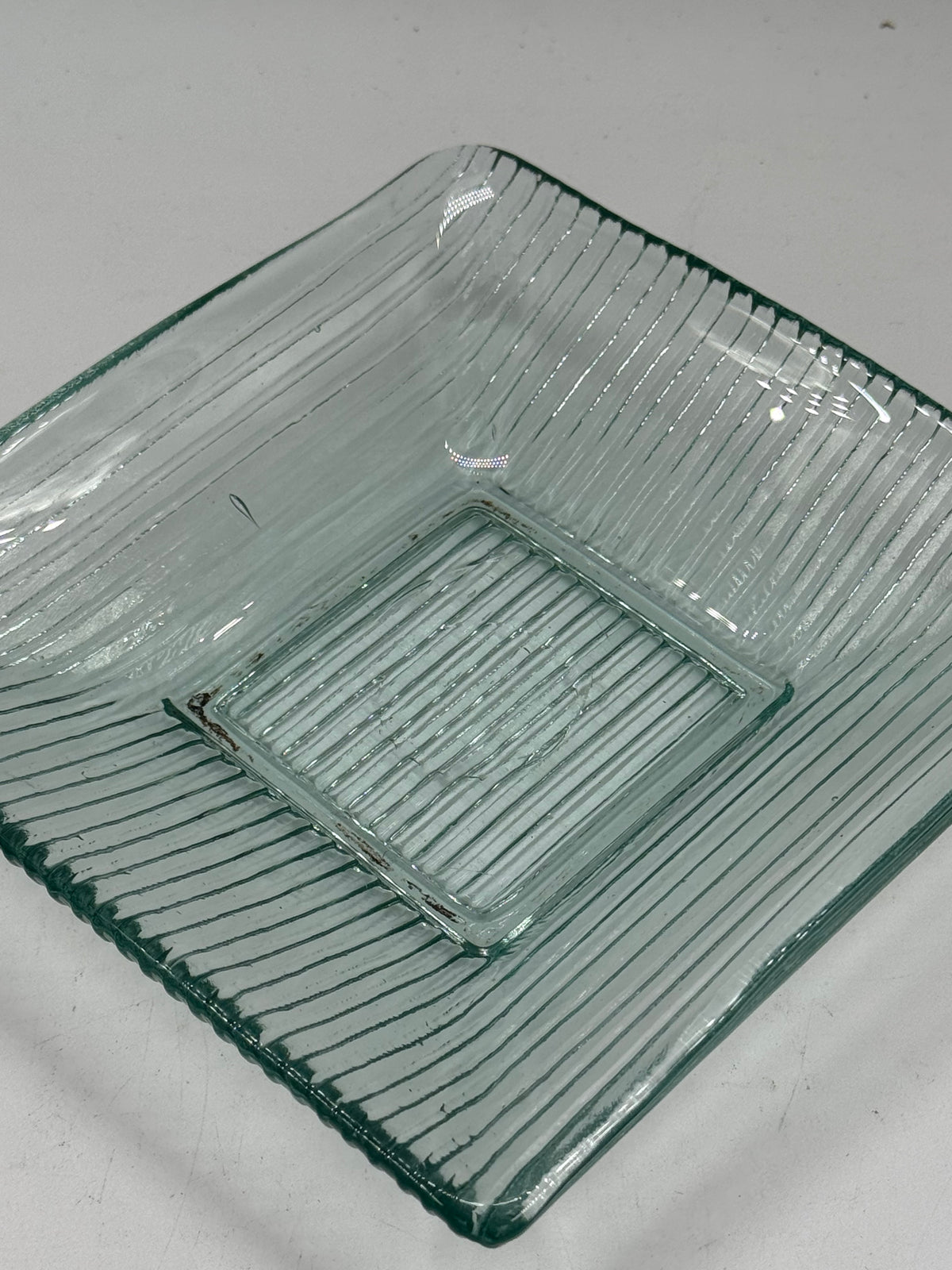 Vintage Square Ribbed Glass Tray