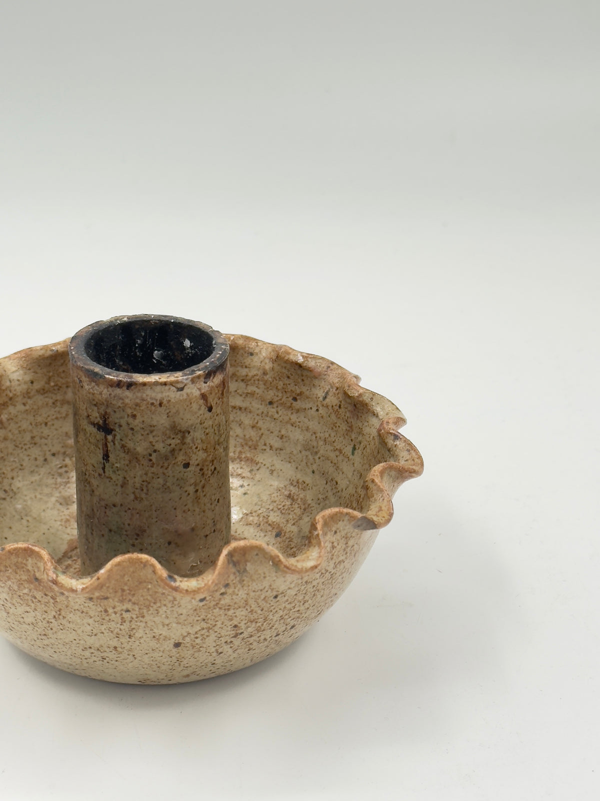 Vintage Studio Ceramic Candle Holder, Scalloped Ruffled Rim