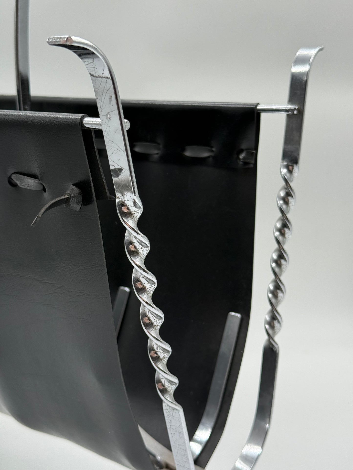 Black Leather & Chrome Magazine Rack