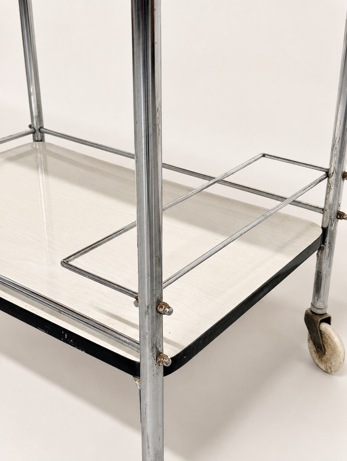 Vintage Chrome Bar Cart with White Formica Shelves