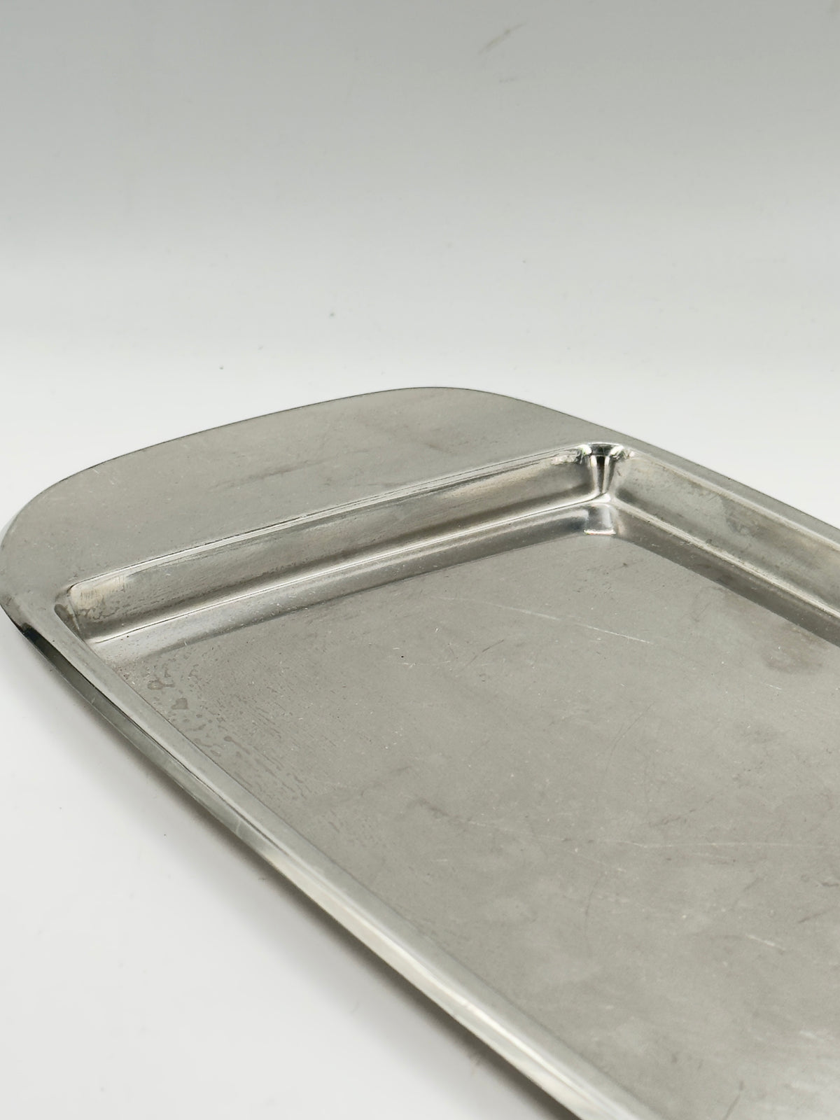 Vintage Stainless Steel Rectangular Tray with Raised Rim