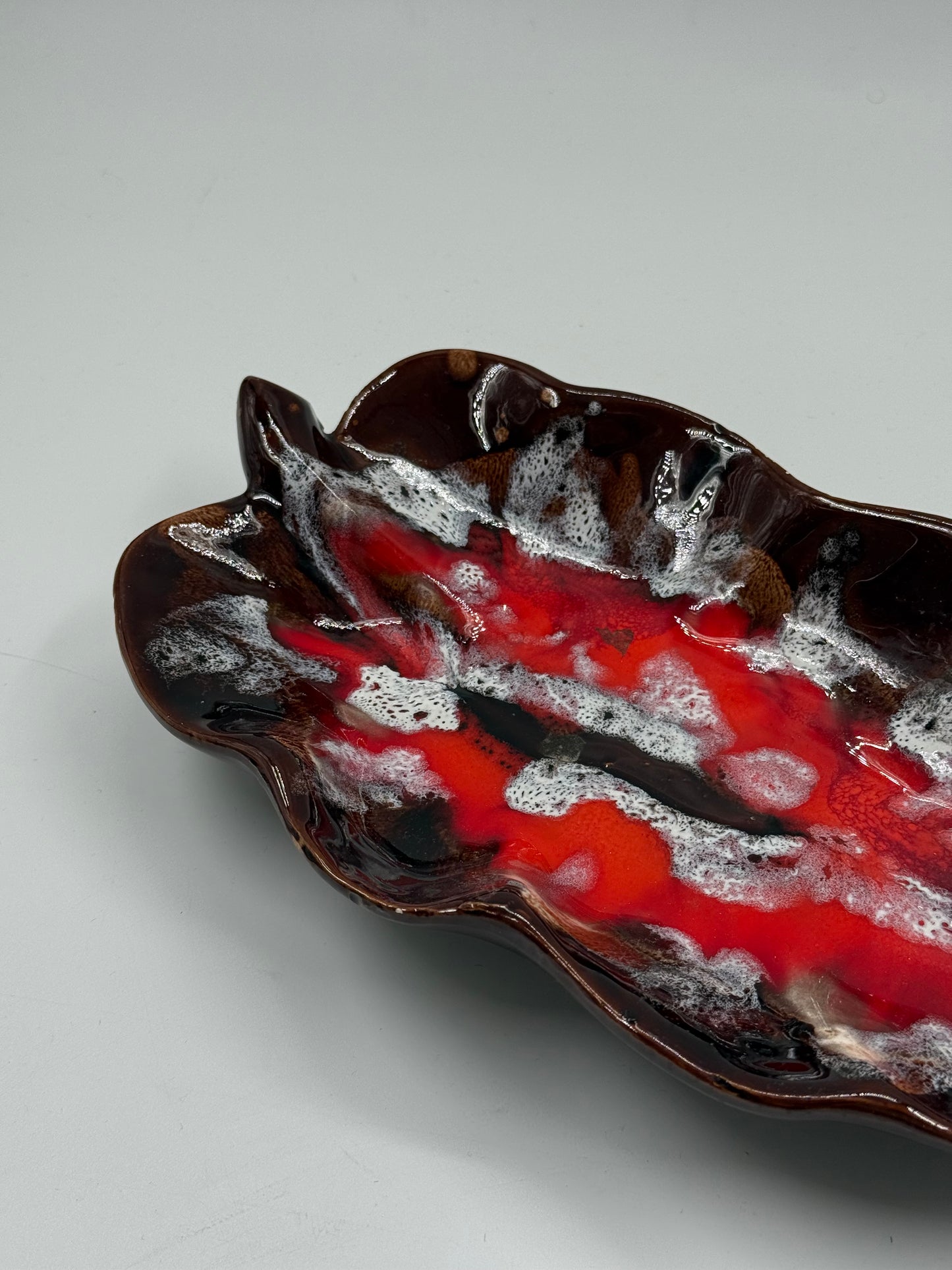 Red and Brown Glazed Ceramic Dish Organic Form